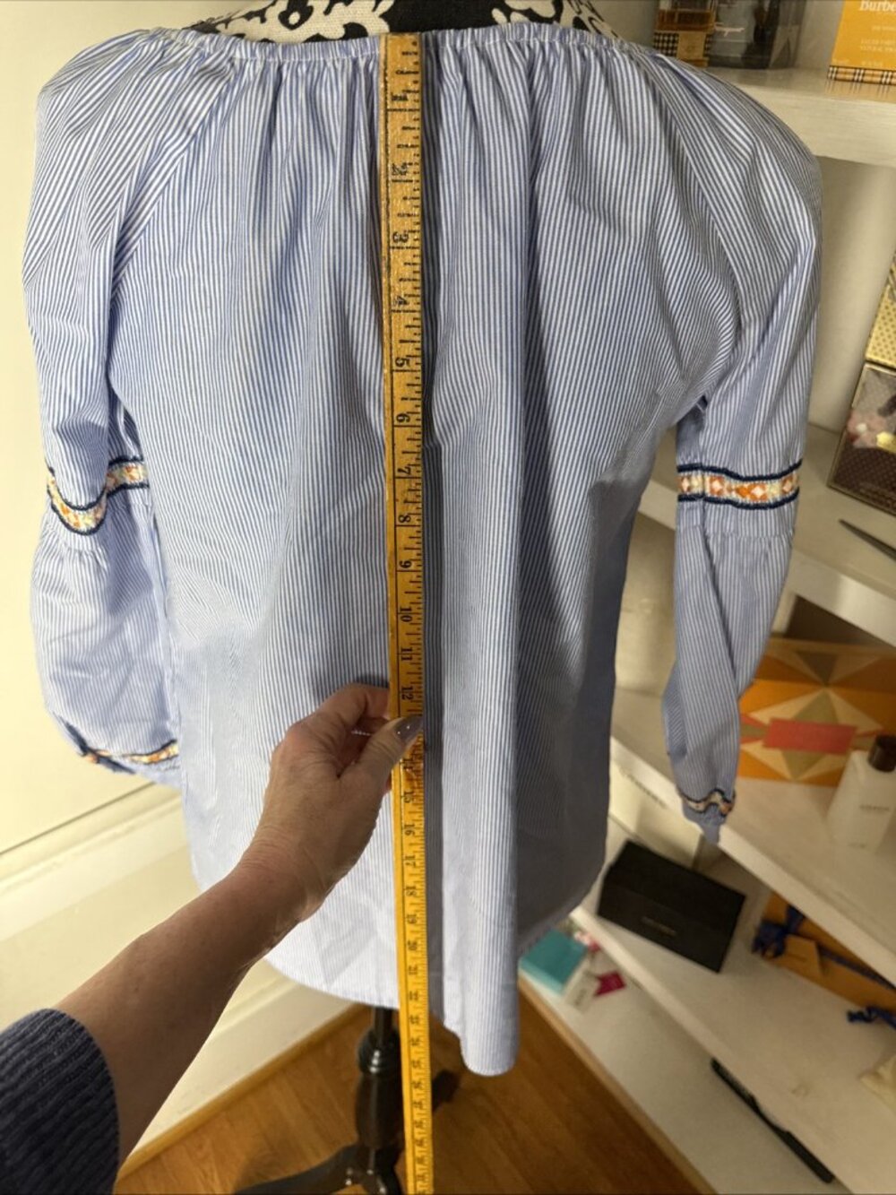 Adam Tasseled Top Striped Light Blue White Cotton Size Large - Picture 8 of 10